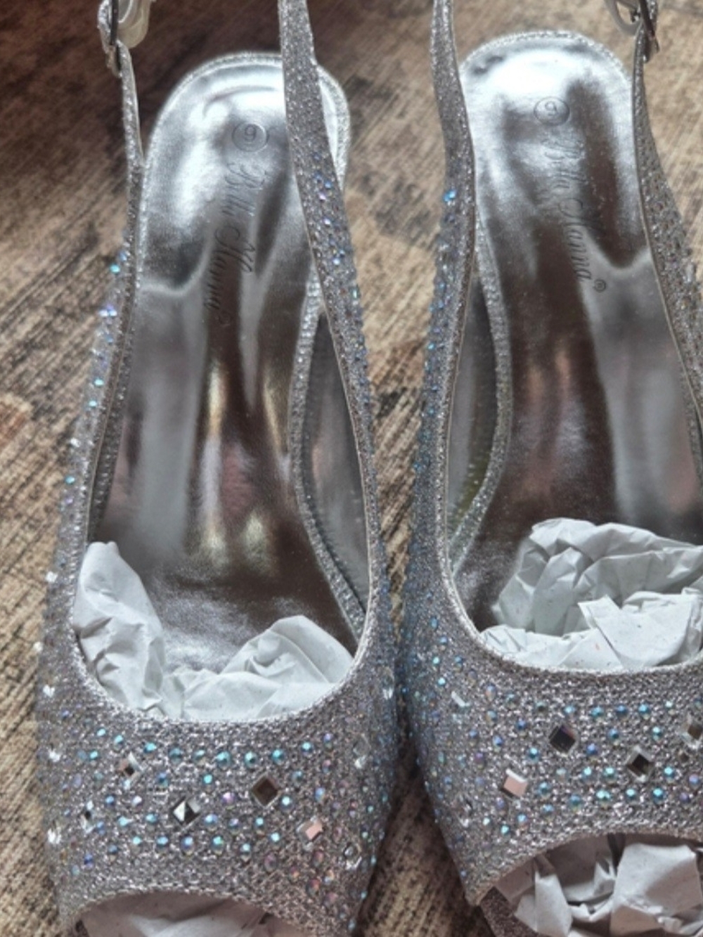 Sparkle Slingback Heels in Silver with Crystal Accents